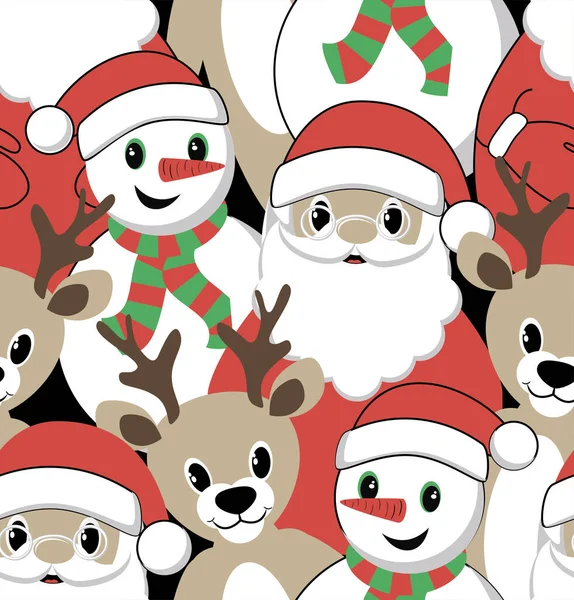 Kerstman Sneeuwman Rendieren Kerst Naadloos Patroon — Stockvector