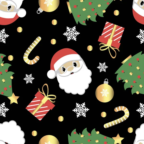 Noel Baba başı, Noel ağacı, altın top, hediye, kar tanesi ve dikişsiz şeker..