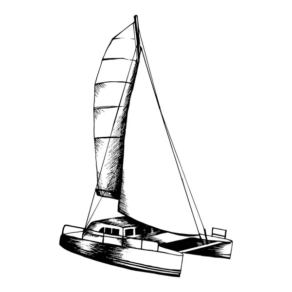 Yacht Vela Mare Schizzo Vettoriale Disegnato Mano — Vettoriale Stock