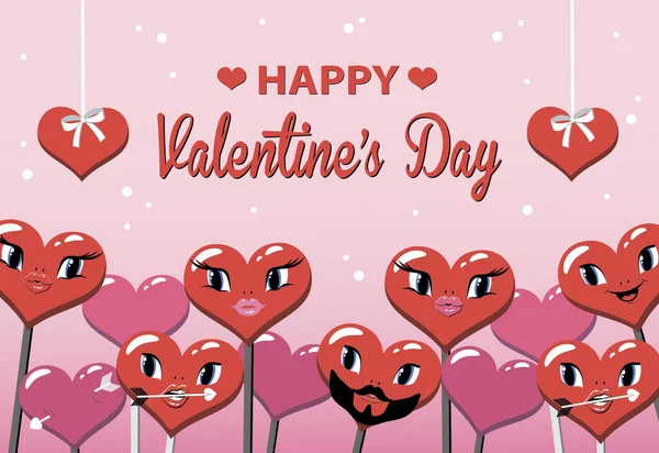 Happy Valentines Day Banner Dengan Batas Hati Vektor Ilustrasi Ruang - Stok Vektor