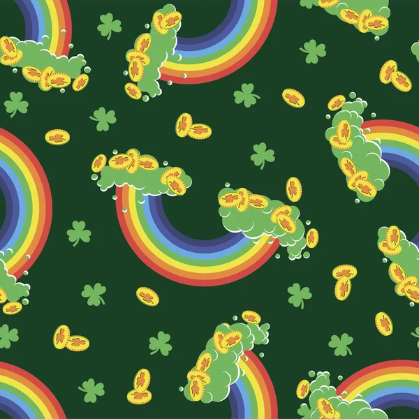 Rainbow Gold Coins Seamless Pattern Patrick Day Vector Illustration — Vetor de Stock