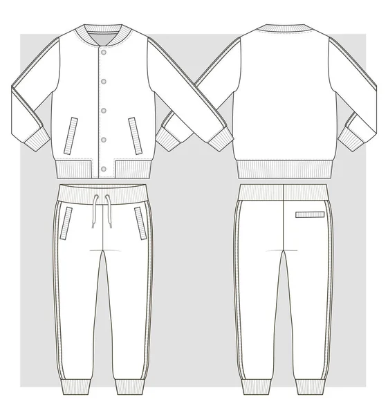 Bomber Jacket Snaps Sport Trousers Side Stripes Technical Sketch — Wektor stockowy