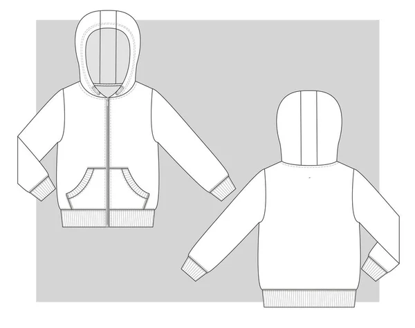 Hoodie Jacket Zipper Front Pockets Technical Sketch — стоковий вектор