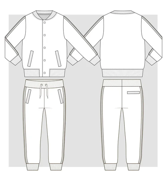 Bomber Jacket Snaps Sport Trousers Side Stripes Technical Sketch — Stock vektor