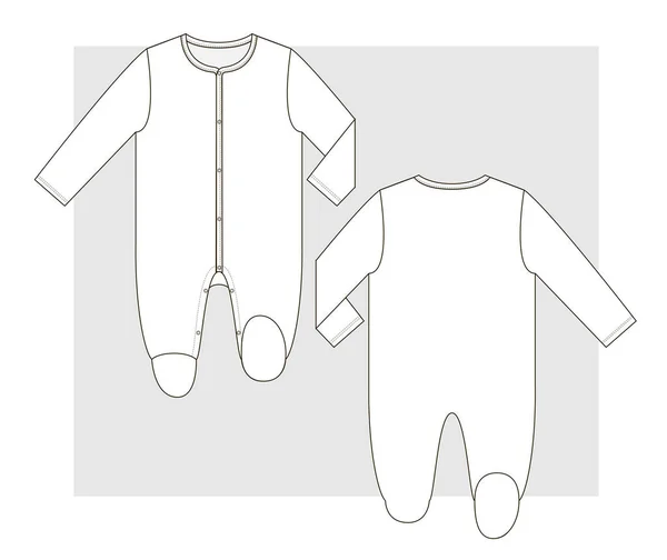 Newborns Sleepsuit Romper Technical Sketches Babys — Stock vektor