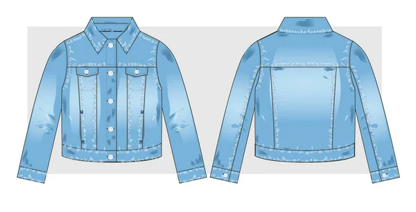 Блакитна Джинсова Куртка Технічний Ескіз — стоковий вектор