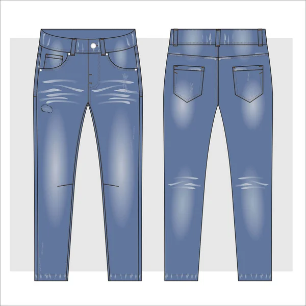 Blaue Jeans Mit Ausgefranster Und Zerrissener Textur Vektorillustration — Stockvektor