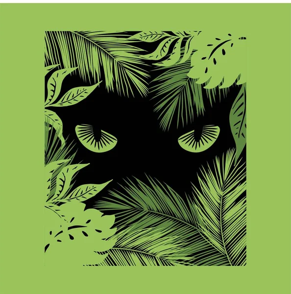 Predatory Yellow Eyes Looking Tropical Foliage Vector Illustration — Vetor de Stock