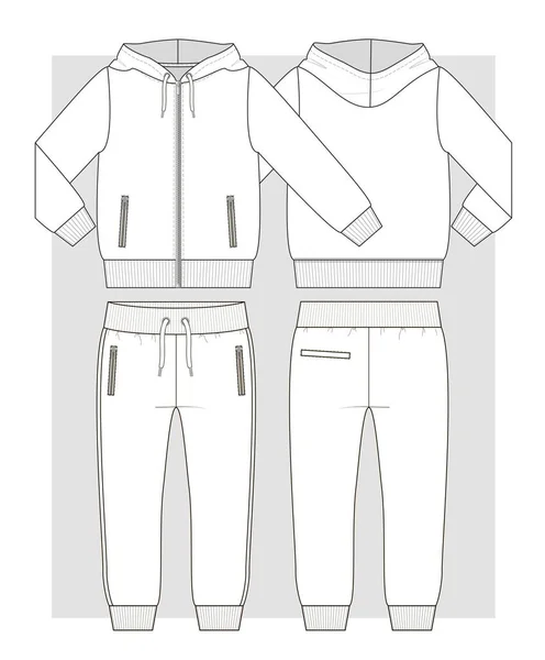 Sport Suit Hoodie Jacket Zipper Trousers Technical Sketch — Stock vektor