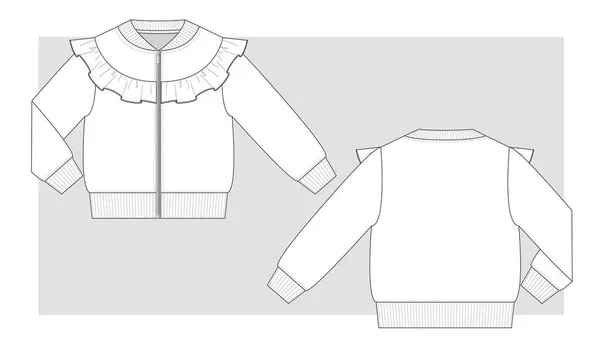 Girl Bomber Jacket Frill Front Technical Sketch — Vettoriale Stock