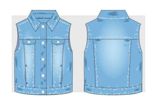 Blue Denim Vest Technical Sketch — Stockvektor