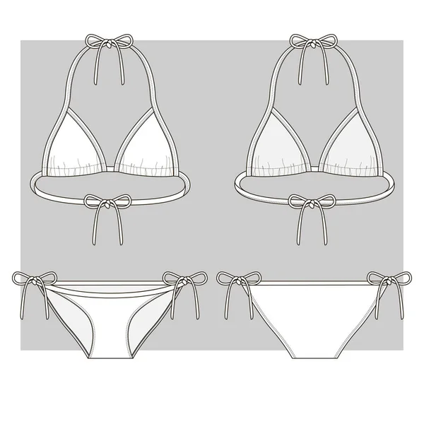 Bikini Swimsuit Ties Technical Sketch — ストックベクタ