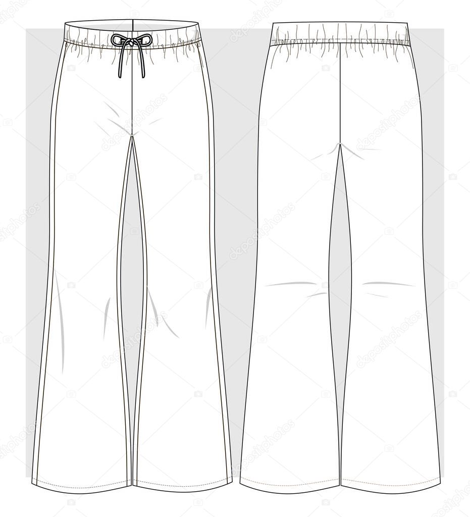 Flared jersey pants. Technical sketch. Vector illustration.