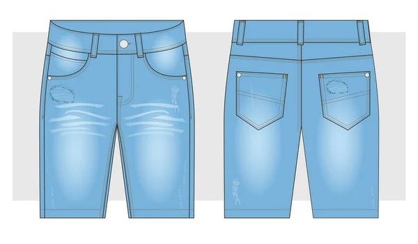 Blå Jeansshorts Från Bermuda Teknisk Skiss — Stock vektor