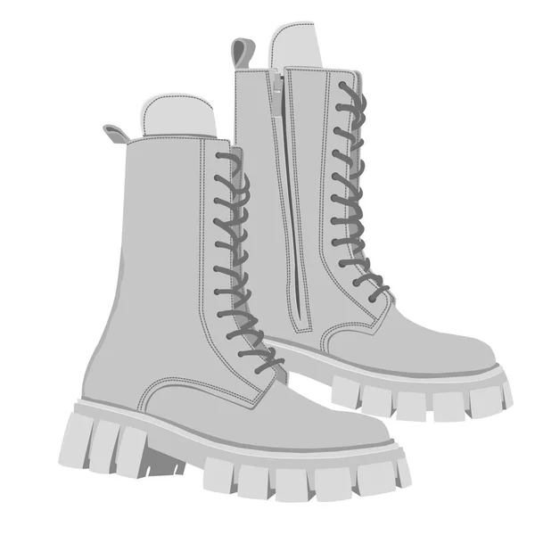 Szare modne zimowe buty wojskowe, odizolowane — Wektor stockowy