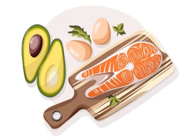 Düşük karbonhidrat diyet posteri. Renkli vektör çizimi ışık arkaplanında izole edildi. Sağlıklı yeme kavramı.