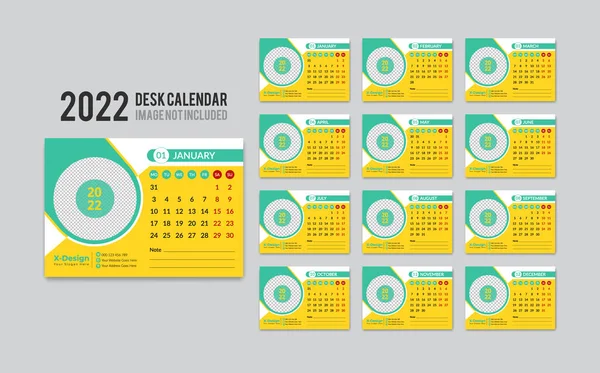 2022 Plantilla Calendario Calendario Escritorio Calendario Escritorio Creativo 2022 Conjunto — Vector de stock