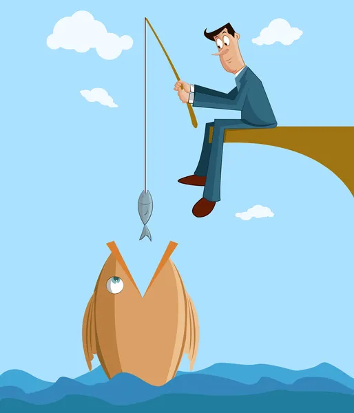 Businessman catching big fish — Stock Vector