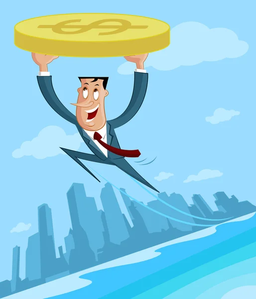 Businessman flying with dollar — Stock Vector