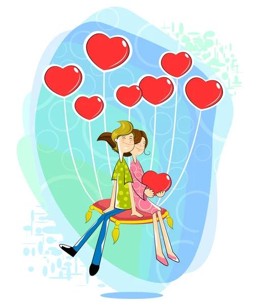 Couple d'amour avec ballon en forme de coeur — Image vectorielle