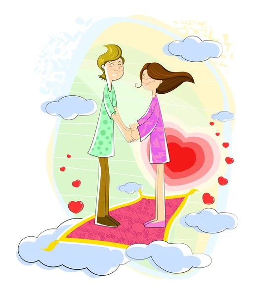 Love couple floating in cloudscape — Stock Vector