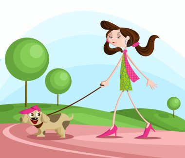 Köpekle Yürüyen Kız