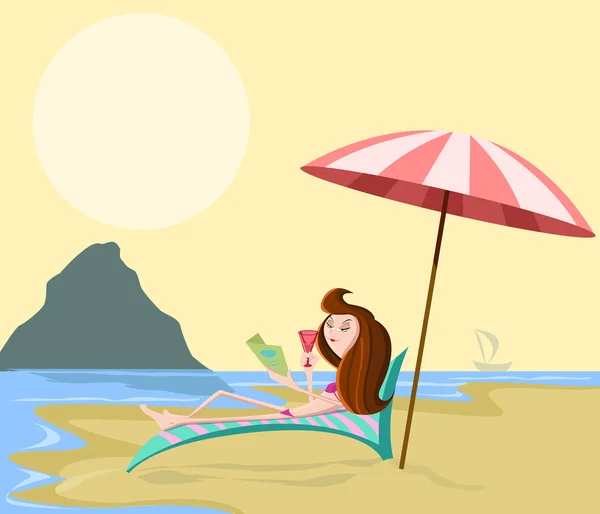 Chica en la playa — Vector de stock