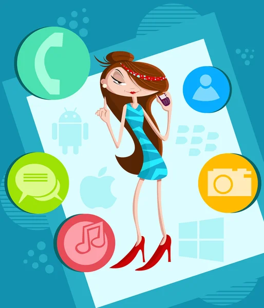 Girl on call in smartphone — Stock Vector