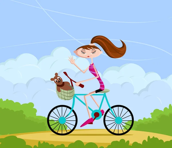 Ciclismo niña — Vector de stock