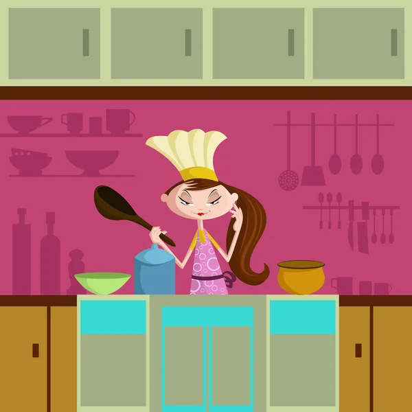 Chica cocinar en la cocina — Archivo Imágenes Vectoriales