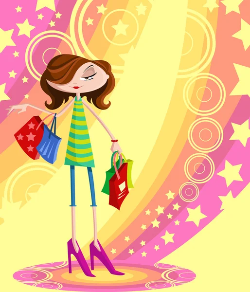 Chica elegante con bolsa de compras — Vector de stock