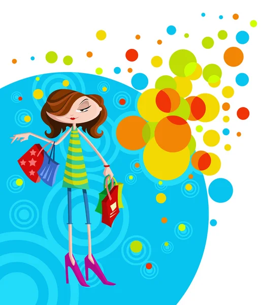 Κομψό κορίτσι με τσάντα για ψώνια — Διανυσματικό Αρχείο