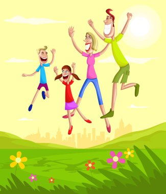 Happy family in park clipart