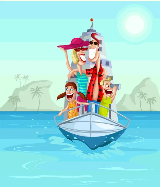 Familia feliz en crucero — Vector de stock