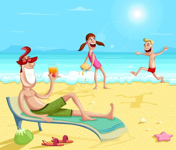 Happy family enjoying on beach — Stock Vector