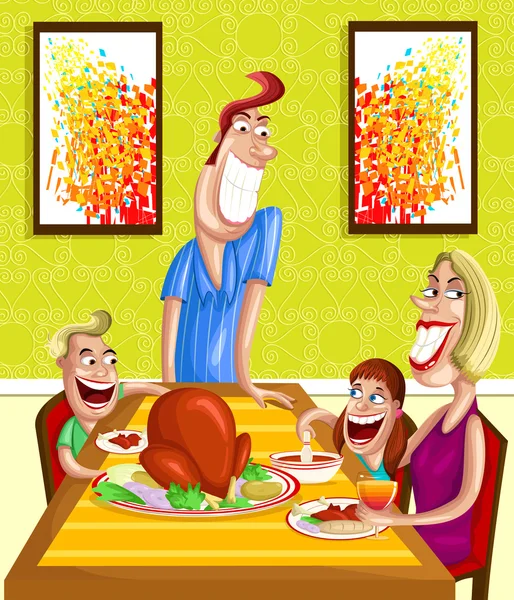 Gelukkige familie aan diner tafel — Stockvector