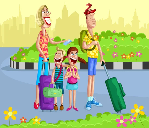 Ευτυχισμένη οικογένεια πηγαίνει για διακοπές — Διανυσματικό Αρχείο