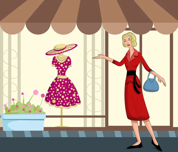 Retro lady shopping — Stock Vector