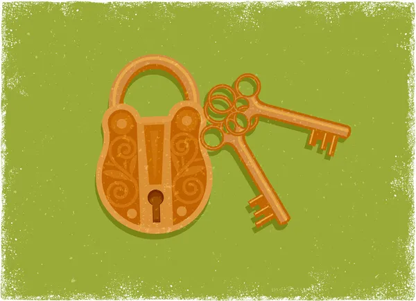 Cadeado antigo e chave — Vetor de Stock