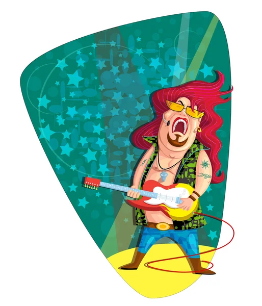 Estrella de rock con guitarra — Vector de stock