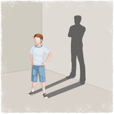 Child casting shadow of young man clipart