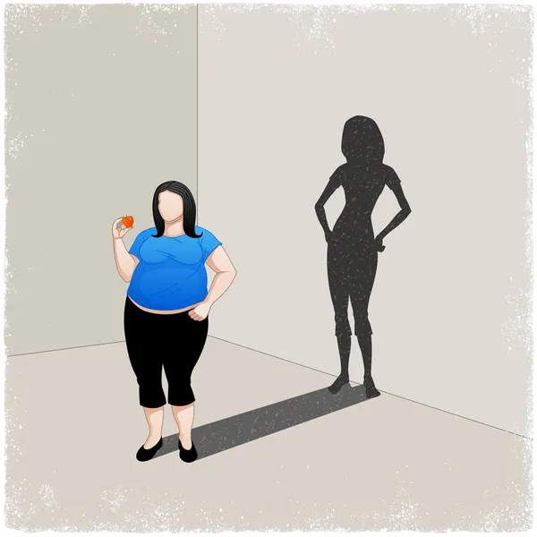 Fat woman casting slim woman shadow — Stock Vector