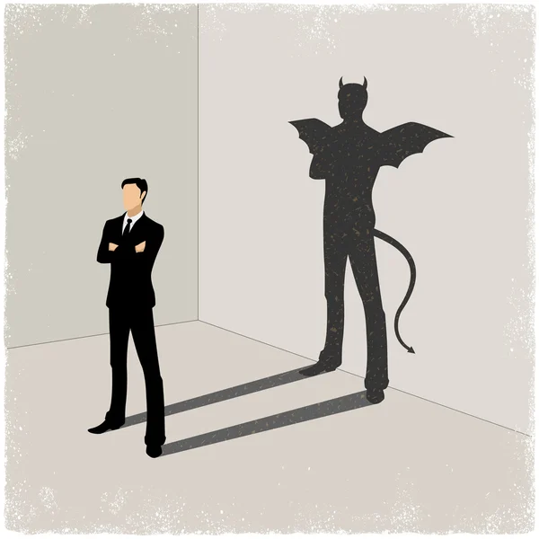 Gentleman casting shadow of evil — Stock Vector