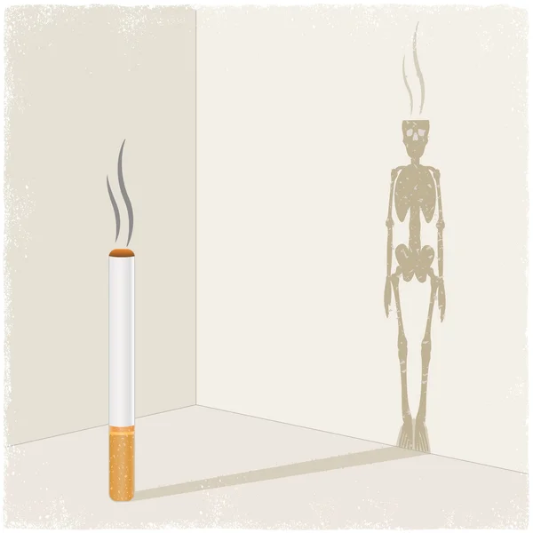 Zigarette wirft Schatten auf Skelett — Stockvektor