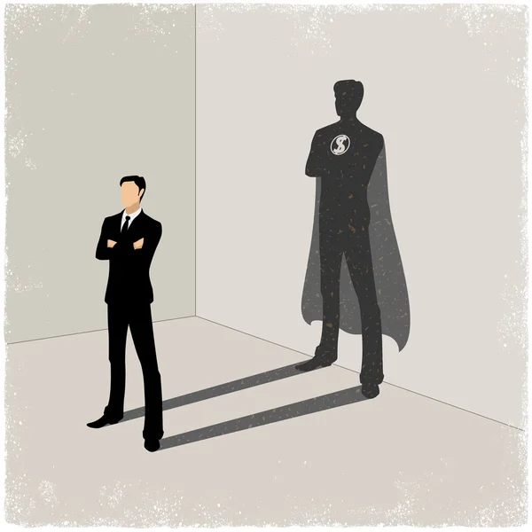 Uomo d'affari che proietta ombra supereroe — Vettoriale Stock