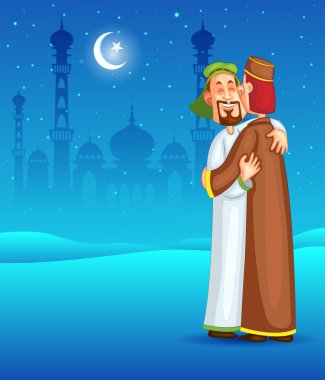 moslim mensen knuffelen en wensen eid