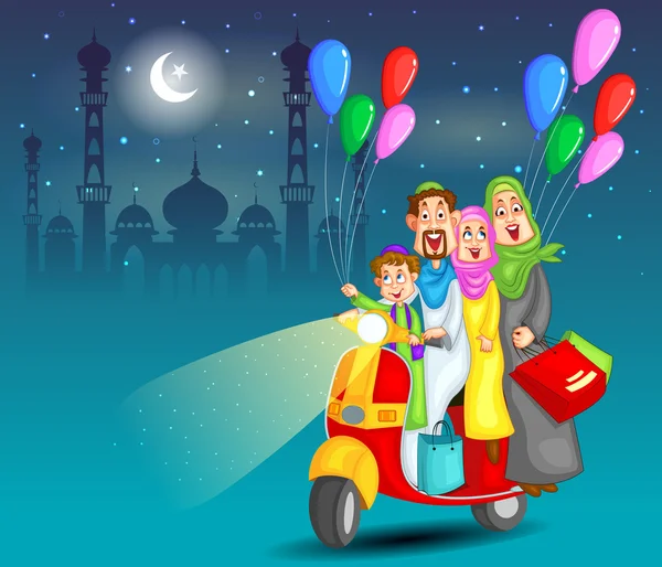 Happy muslim family celebrating Eid — Stock Vector