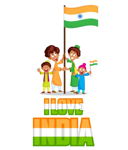 Indian kid hoisting flag of India — Stock Vector