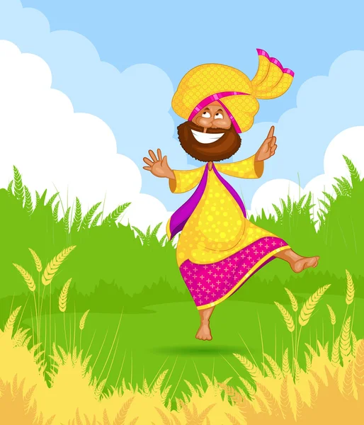 Sikh man doing Bhangra dance — Stock Vector