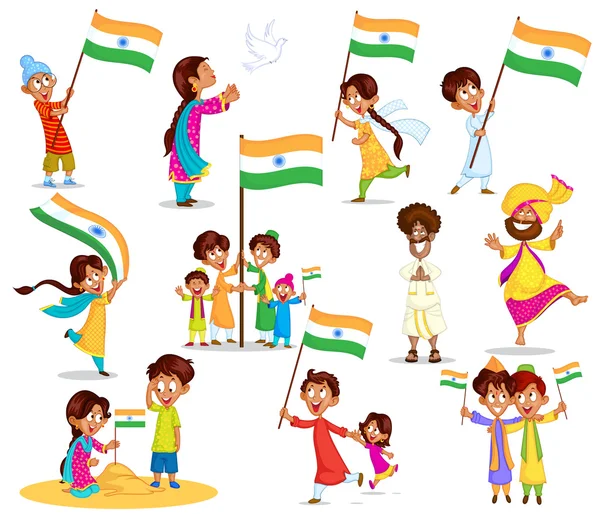 Indian kid with flag of India — Stock Vector